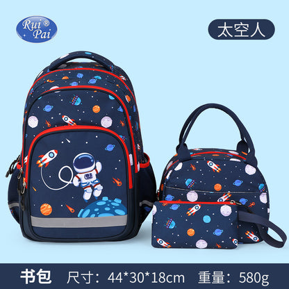 A amazon new style primary school student print kids backpack schoolbag load reduction three-piece school bag wholesale