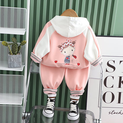 A Children's Autumn Three-piece Set Manufacturer Wholesale Boys and Girls Sleeve Little Girl Printed Long Sleeve Jacket Hoodie