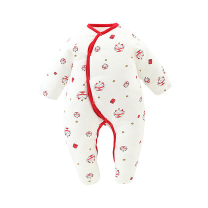 A Autumn and winter baby foot-wrapped onesie padded cotton newborn pure cotton cotton clothes go out to keep warm