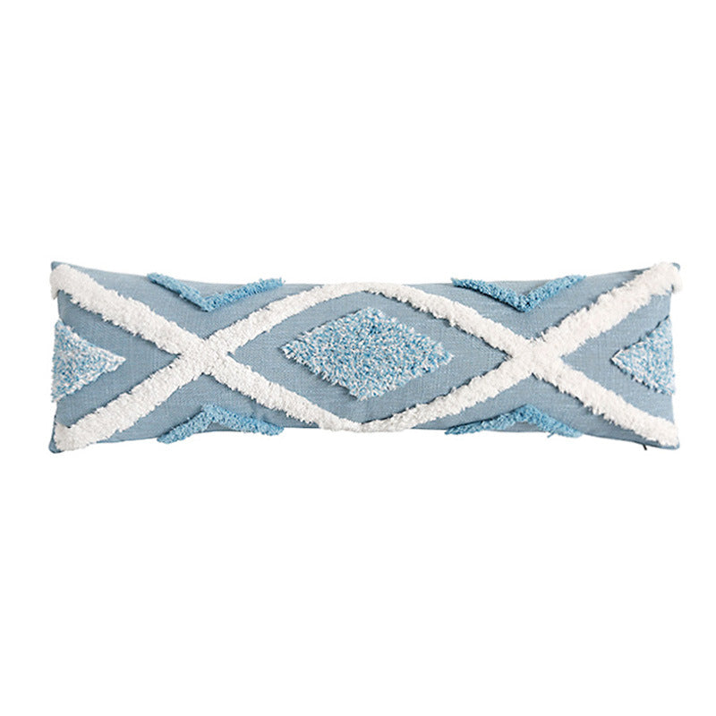 Funda de cojín con mechones geométricos bohemios de color azul, cojín largo para sofá, almohada decorativa suave para cama y desayuno 