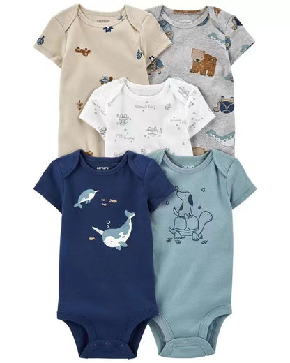 Children's summer new infant short-sleeved triangle clothes crawling clothes, five baby onesies, price for 5 piece 0.28kg