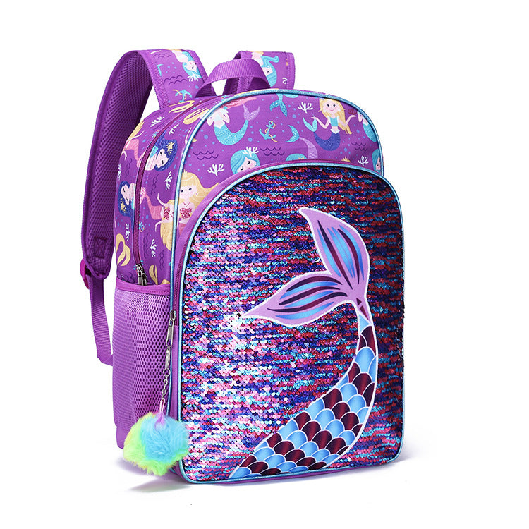 A spot mermaid three piece set for elementary school students, backpack for children, cross-border Amazon backpack