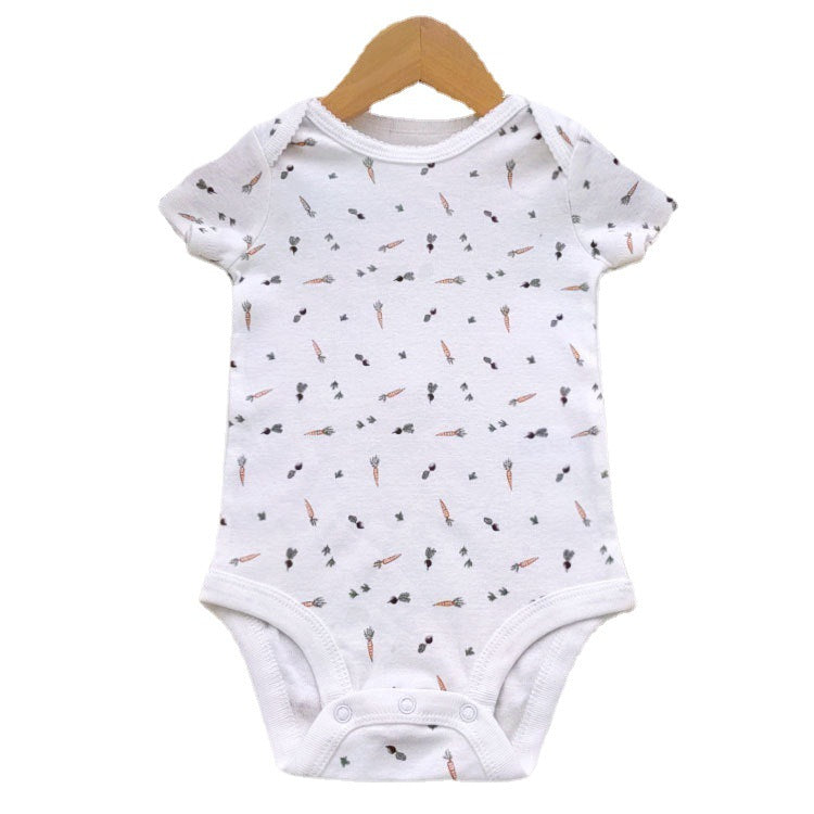 A summer men's and women's treasure triangle crawling newborn short-sleeved cotton leopard print one-piece Ha clothes toddler cartoon animal children's clothing wholesale