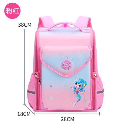 A new gradient integrated elementary school backpack for boys in grades one, two, three, four, five, and six, spine protection children's backpack for girls