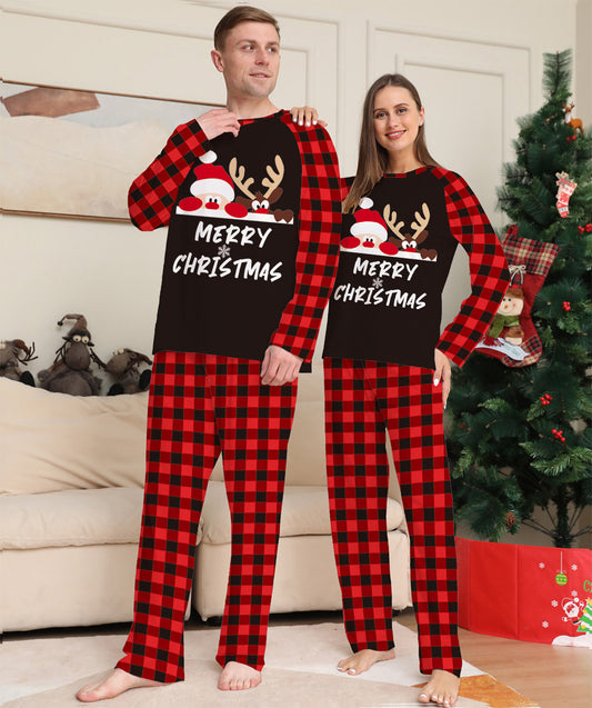 2023 European and American Amazon Cross border New Letter Checkered Christmas Parent Child Dress Printed Home Furnishings and Pajamas