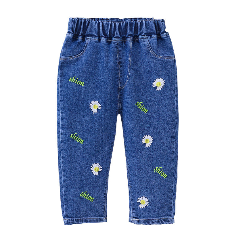 New Korean version of Spring and Autumn Girls' Jeans Trousers Children's Spring and Autumn Baby Spring Loose Western Pants 0.45kg