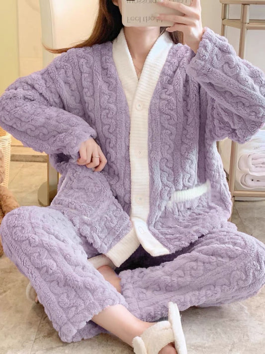 A Autumn and winter pajamas women's high-value fleece thickened can be worn outside loose Korean version of student coral fleece suit loungewear