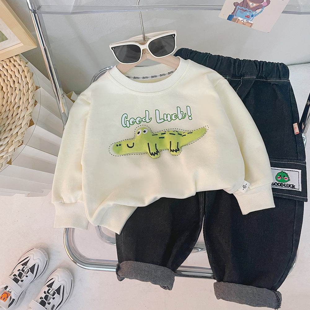 Boy's spring suit, new Korean children's three-dimensional crocodile sweatshirt two-piece spring and autumn boys' tidec 0.3kg