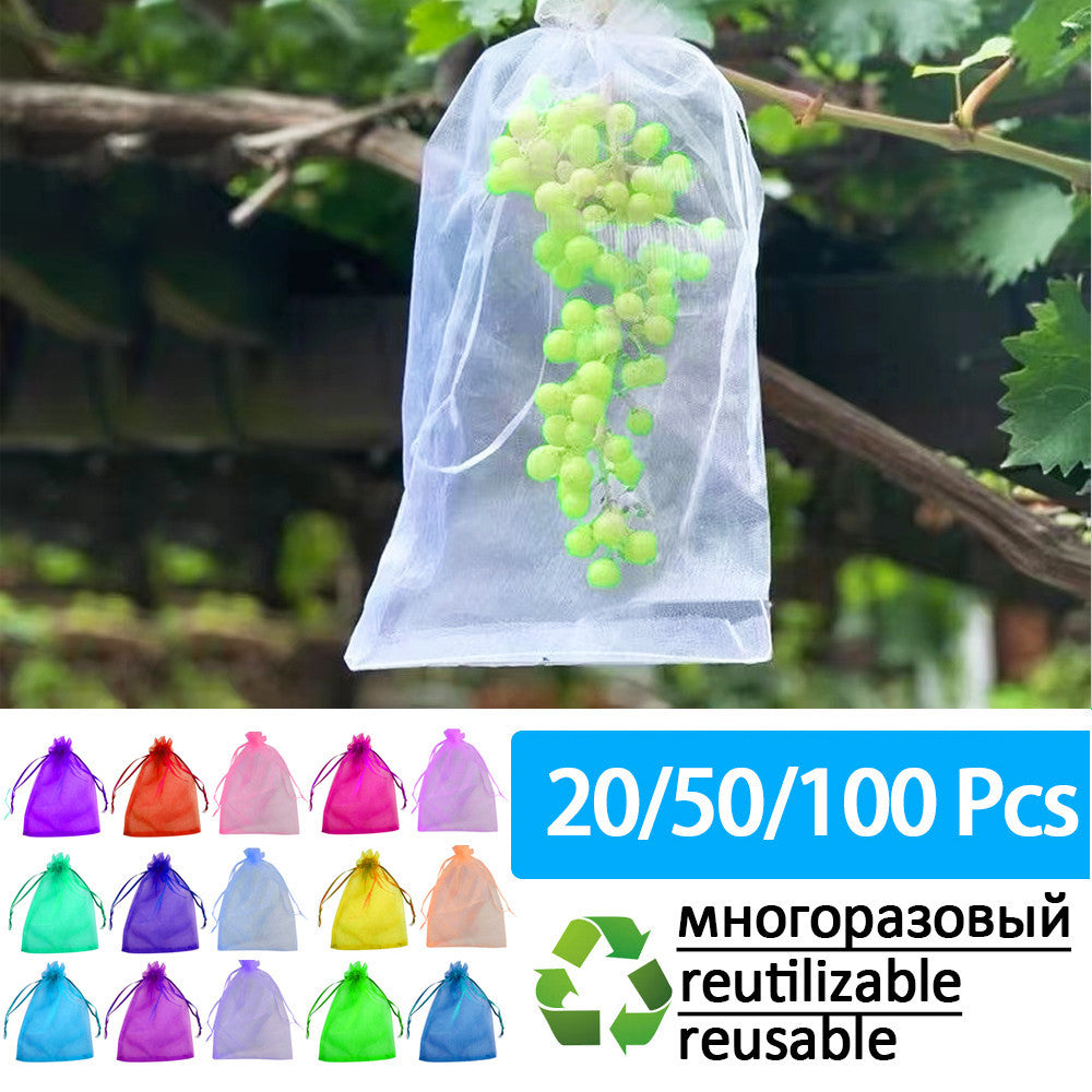 Bolsa de malla transfronteriza, bolsa a prueba de insectos para frutas, bolsa a prueba de pájaros, bolsa de malla de gasa reutilizable para tomates, berenjenas, uvas y manzanas. MOQ: 500 PIEZAS 