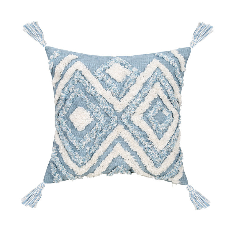 A Bohemian geometric tufted cushion pillow cover blue ins long sofa cushion soft bed and breakfast decorative pillow