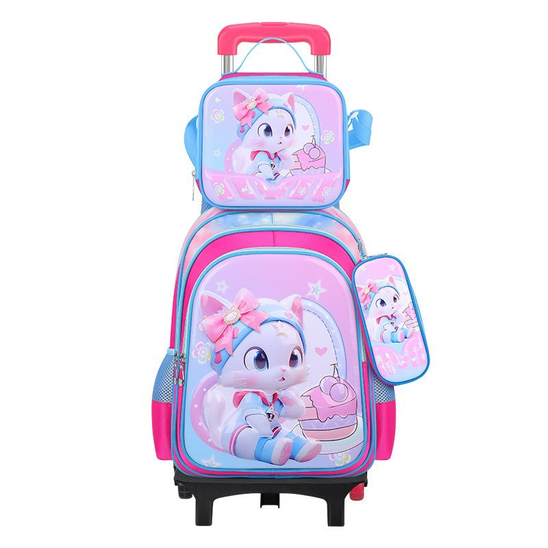 A Shaodong Cartoon Set with Lights, School Bag, Pull Rod, Double Shoulder School Bag, Detachable Three Piece Set with Film and Lights, Children's Backpack