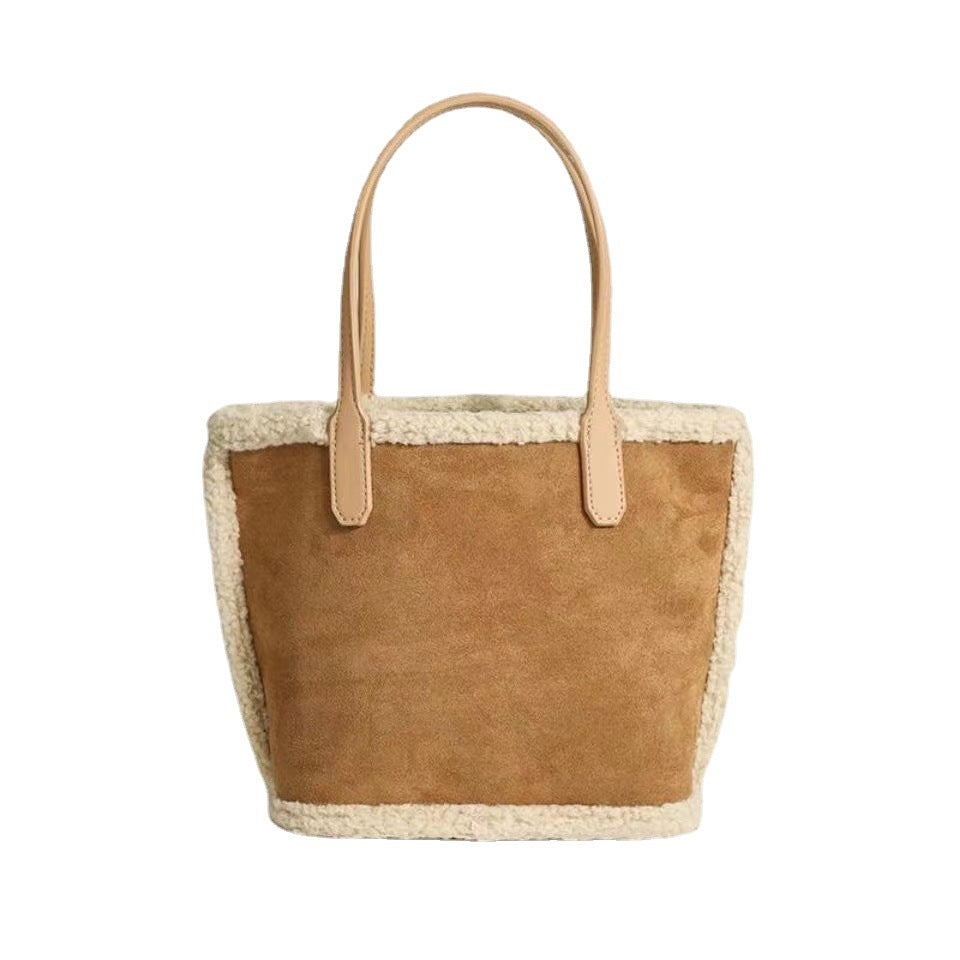 Bolso de felpa de gran capacidad para mujer, bolso de mano de ante esmerilado de lana de cordero 