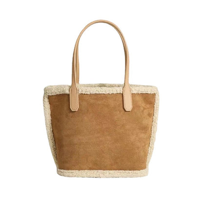 Bolso de felpa de gran capacidad para mujer, bolso de mano de ante esmerilado de lana de cordero 