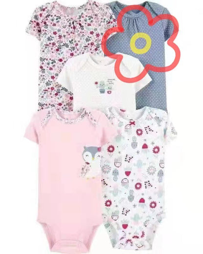 Children's summer new infant short-sleeved triangle clothes crawling clothes, five baby onesies, price for 5 piece 0.28kg