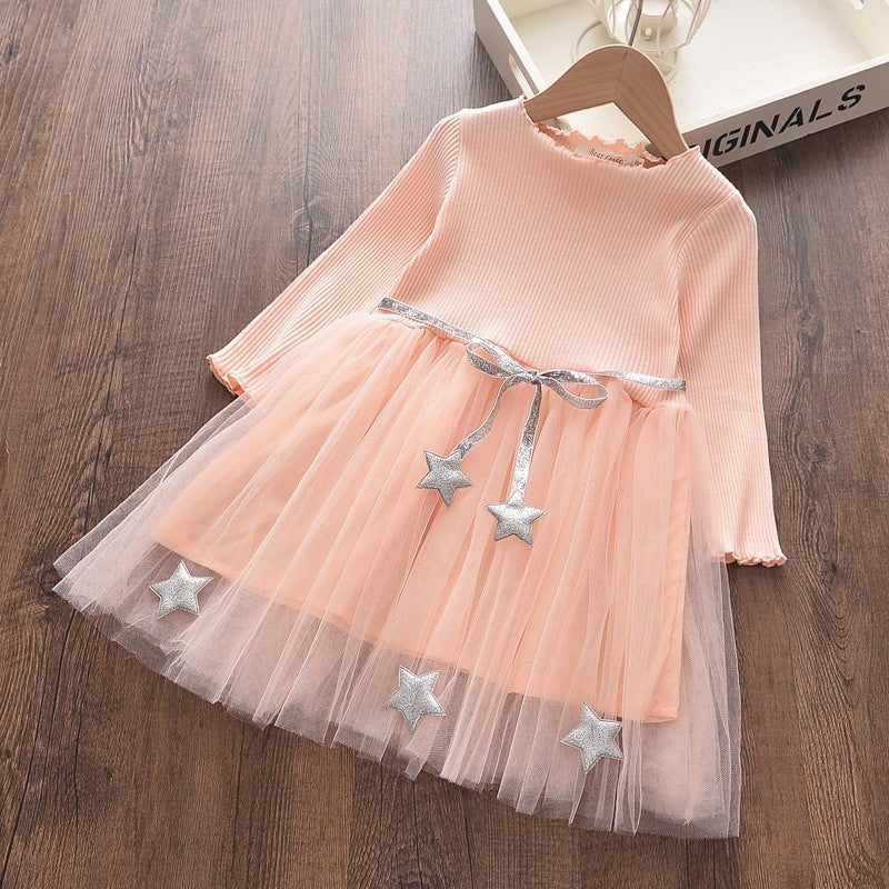 Vestido de manga larga estampado para niñas de estilo primavera y otoño para niñas de tamaño pequeño y mediano, vestido de princesa elegante para niñas, vestido de muñeca de estilo rural tesoro para niñas, 0,23 kg 