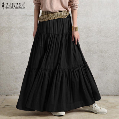 A Factory direct supply for summer Amazon AliExpress, new cotton and linen solid color pleated loose large hem skirt