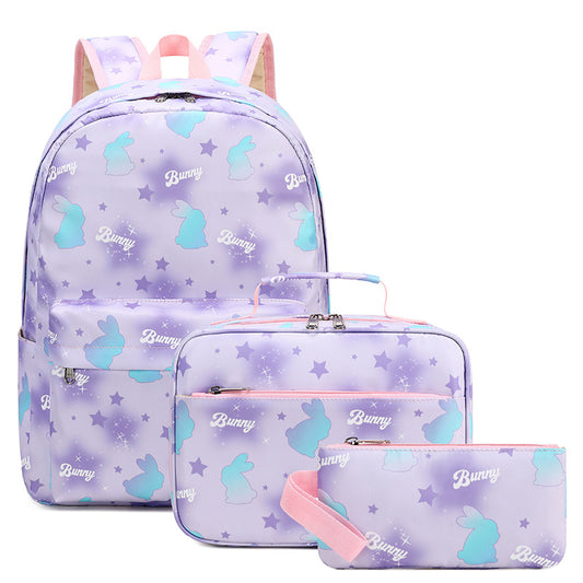 A Cross border Female Junior High School Student Cartoon Campus Schoolbag Three piece Set Backpack, Lunch Box Bag, Pen Bag, Large Capacity