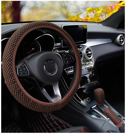 Massage Coarse Mesh Ringless Elastic Steering Wheel Cover Gear Cover Handbrake Cover Handlebar Cover 2-3 Piece Set (MOQ:10 SET ,If buy one piece need 1usd extra fee)