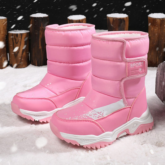 Velvet girls boots girls winter high top thick snow thickened small, medium and large children's cotton shoes cotton boots new snow boots