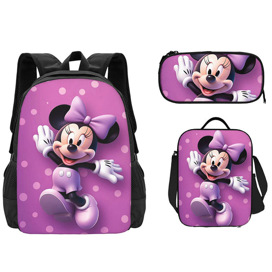 Mochila escolar de Mickey, estuche para lápices de primaria, bolsa de comida, mochila para niños de venta caliente transfronteriza, mochila para niños de jardín de infantes, conjunto de tres piezas para mujer 