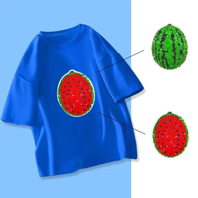 Camiseta de manga corta para niños, ropa para niñas pequeñas, camiseta de verano con lentejuelas que cambian de color, camiseta de media manga suelta extranjera, envío directo de una pieza 