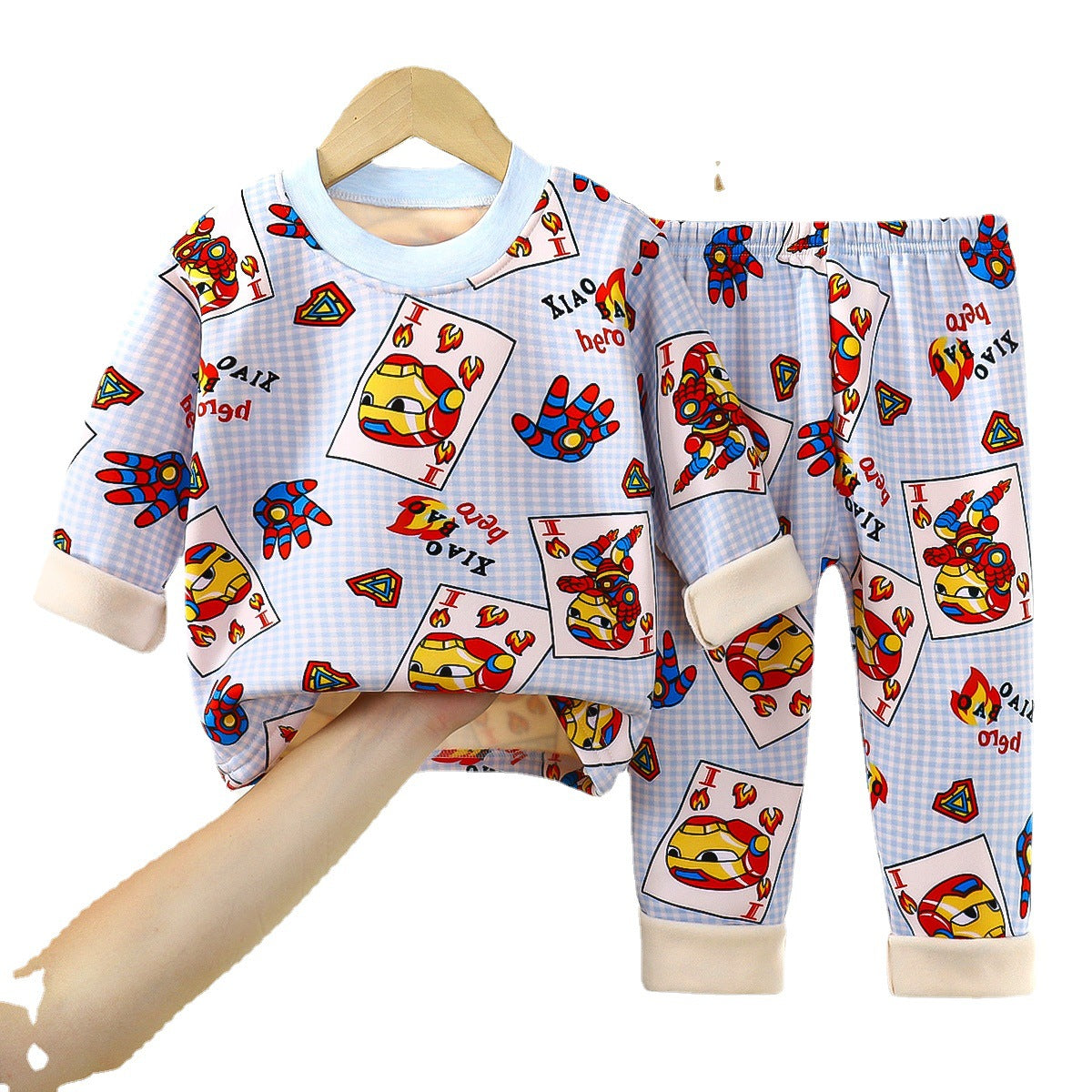 A Children's thermal underwear set Boys, middle children and girls fleece thickened long johns baby pajamas infant children's clothing