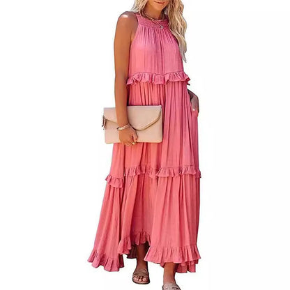 A Europe, America 2024 summer new vacation wind ruffle leaf edge long dress Amazon pendulum elegant beach dress women