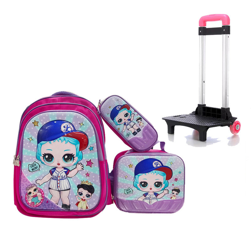 A Factory spot new foreign single three-piece backpack boys, girls, primary school students, children's trolley schoolbags, large capacity