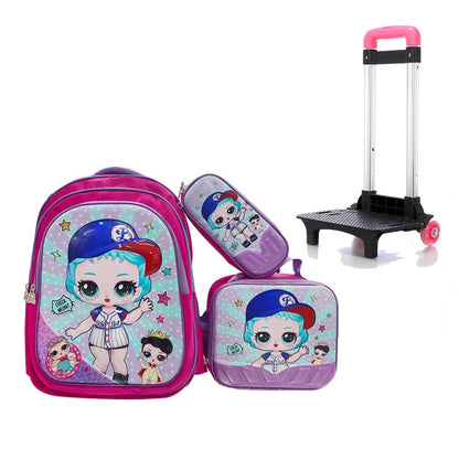 A Factory spot new foreign single three-piece backpack boys, girls, primary school students, children's trolley schoolbags, large capacity