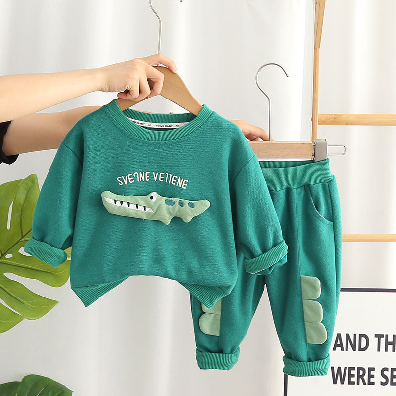 Ropa de otoño para niño, conjunto de dos piezas de cocodrilo de dibujos animados, ropa para niños extranjeros 2023, nuevo bebé guapo, versión coreana de la marea bebé 0,3 kg 