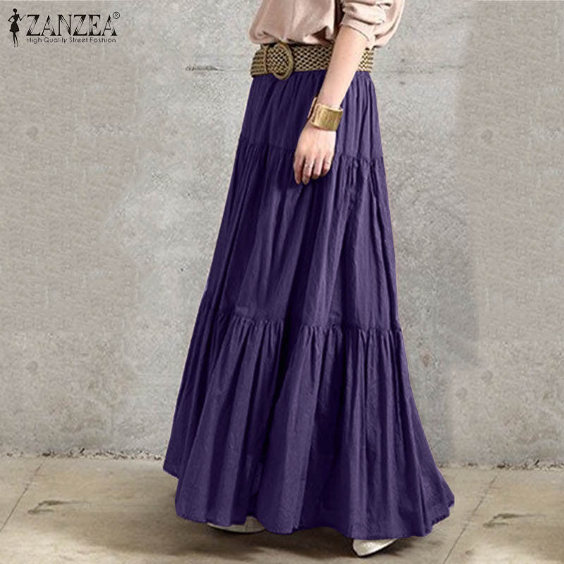 A Factory direct supply for summer Amazon AliExpress, new cotton and linen solid color pleated loose large hem skirt