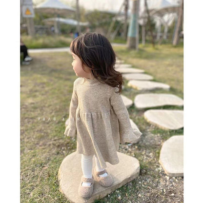 A Children's wool skirt Girls' winter new knitted long-sleeved dress Korean version baby bottom skirt