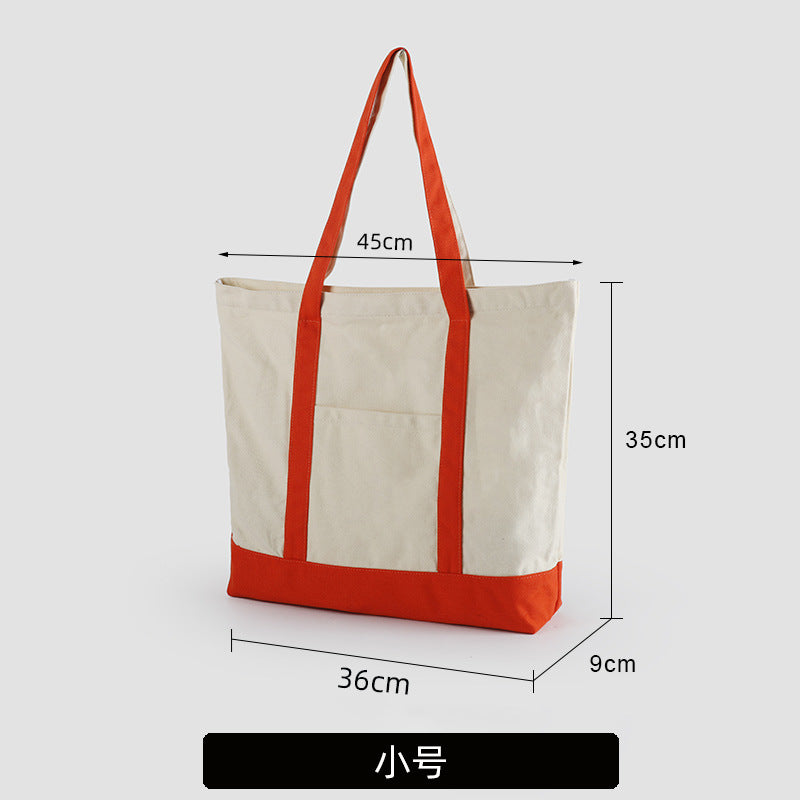 A thickened canvas supermarket environmental protection bag large capacity new cross-border grocery shopping bag strong zipper tote bag can be printed logo