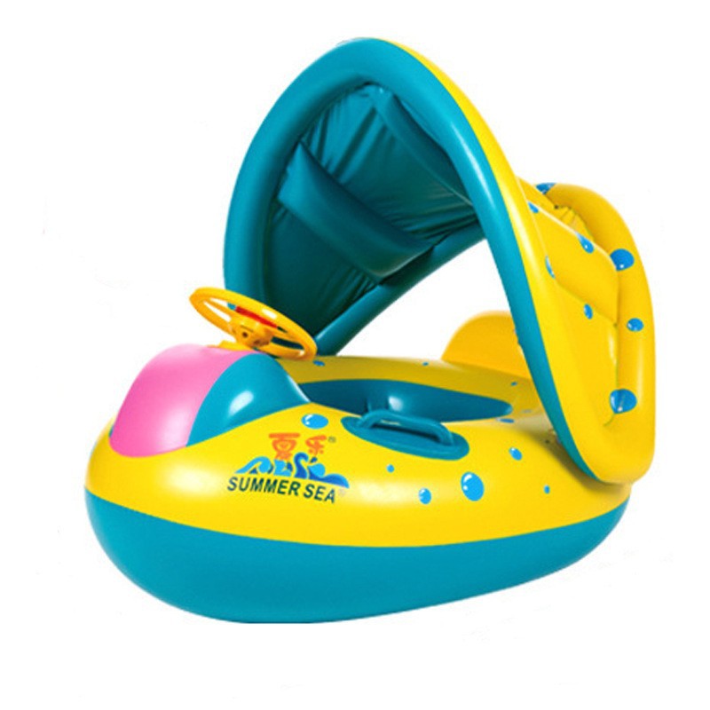 Children's Swimming Ring: Infant swimming boat, summer inflatable sitting circle, with horn, sunscreen, sunshade, and water toys