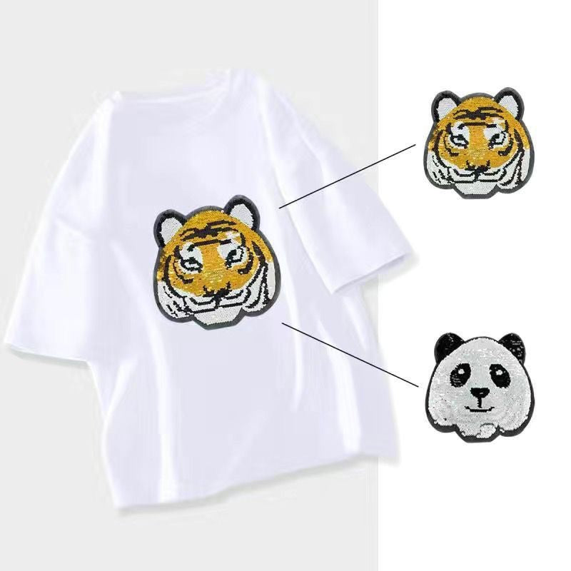 Camiseta de manga corta para niños, ropa para niñas pequeñas, camiseta de verano con lentejuelas que cambian de color, camiseta de media manga suelta extranjera, envío directo de una pieza 