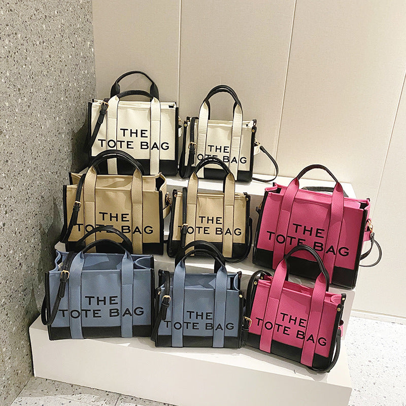 Solid color stitching PU letter tote bag crossbody large capacity handbag 0.63KG