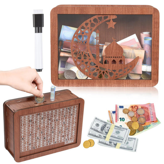 A Spot Cross Border Money Box with Counter Wooden Piggy Bank Vintage Piggy Bank Palace Transparent