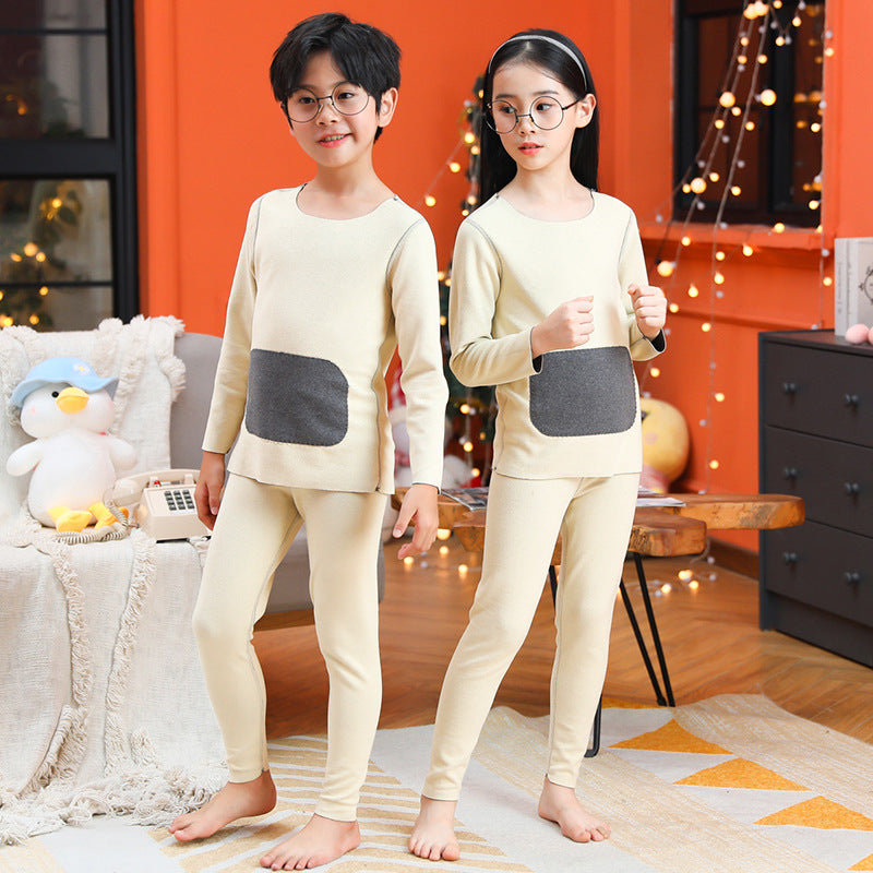 A Children's medium-neck thermal underwear Small medium-sized and older children's long johns Double-sided polished children's home primer set