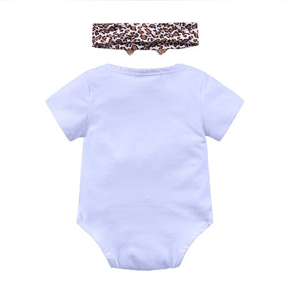 A cross-border foreign trade new baby short sleeved triangle jumpsuit+headband summer cotton jumpsuit crawling suit for infants and young children