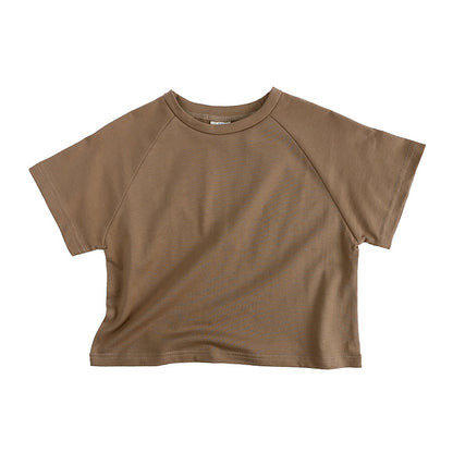 Ropa para niños Camiseta de verano Camiseta de manga corta para niños Camiseta de color caramelo Versión coreana Camiseta holgada de forma ancha para niños y niñas 