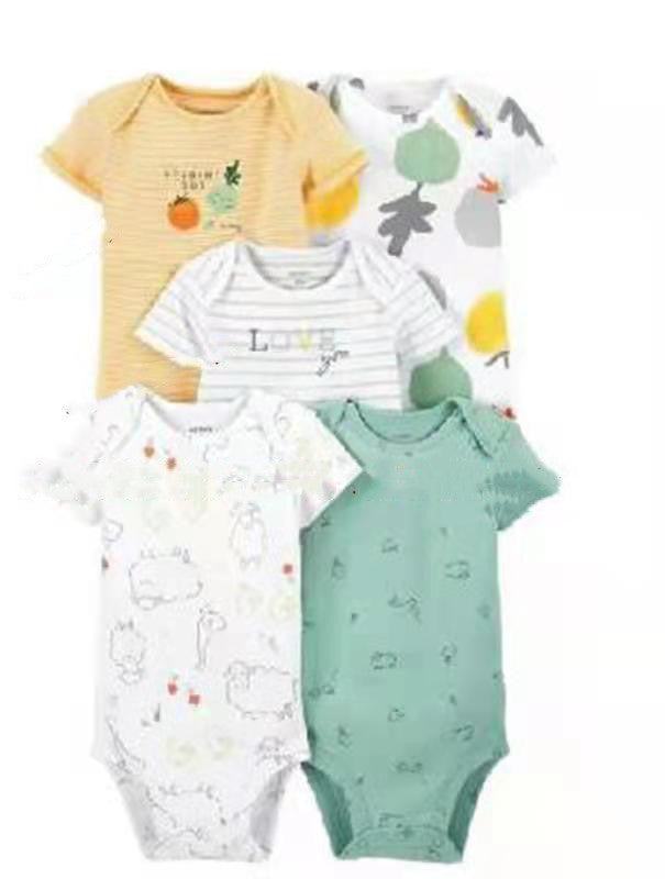 Summer baby jumpsuit short sleeved 5-piece set for male and female babies, exporting high-end hip-hop pants, A-class cotton suspenders for foreign trade