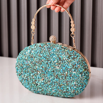 Bolso de cena con incrustaciones de diamantes transfronterizos Bolso de noche con diamantes redondos Bolso cheongsam con asa Bolso de banquete de comercio exterior Bolsos de venta directa de fábrica 