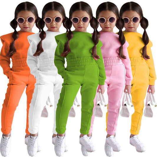 Children's Wear Autumn Leisure Sports New Long sleeved Solid Color Sweater Set 0.2kg