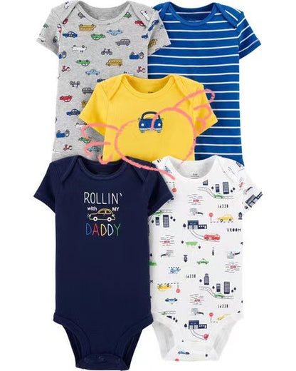 Children's summer new infant short-sleeved triangle clothes crawling clothes, five baby onesies, price for 5 piece 0.28kg