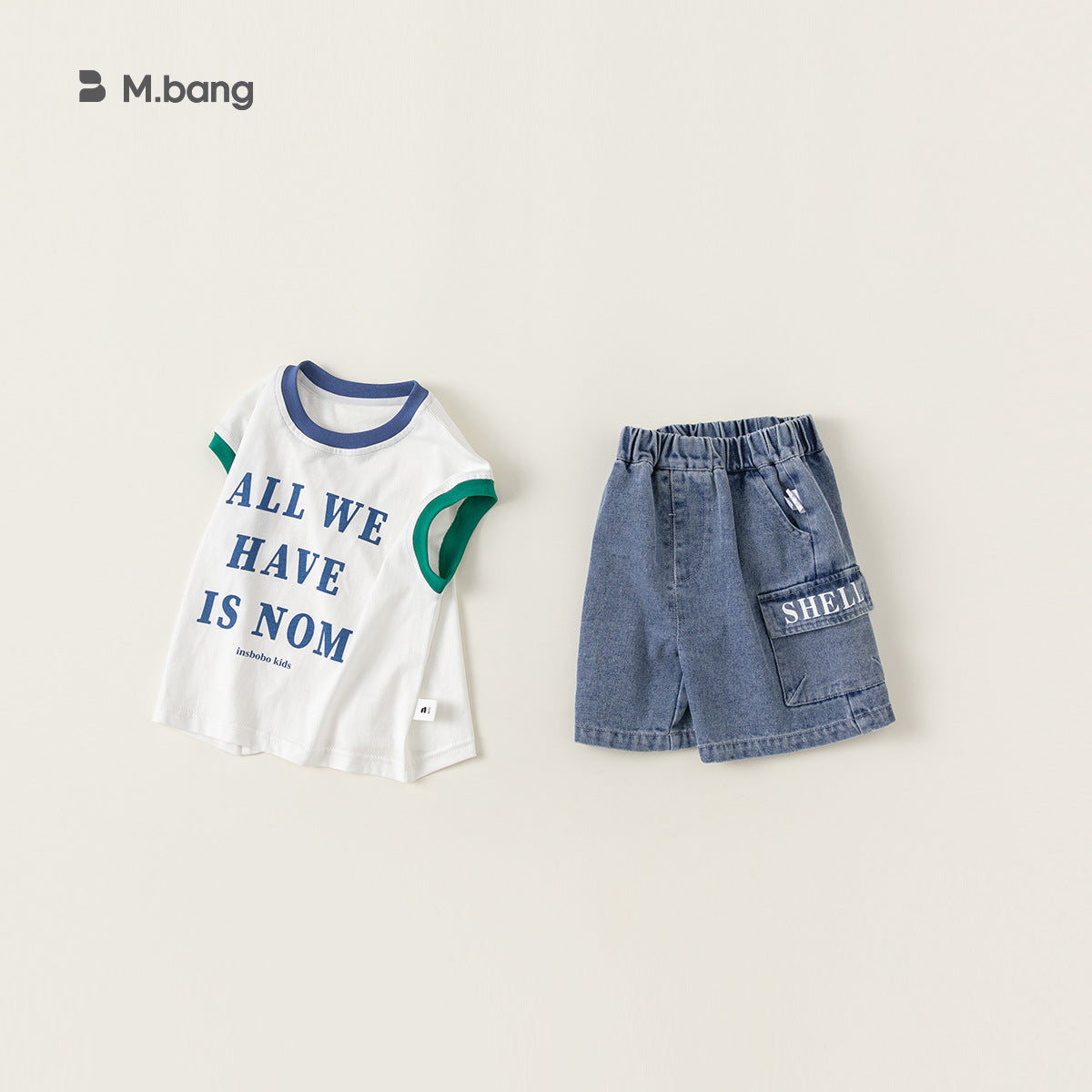 A babycity2024 summer boy suit children&#039;s letter vest jeans Korean two-piece XT84050