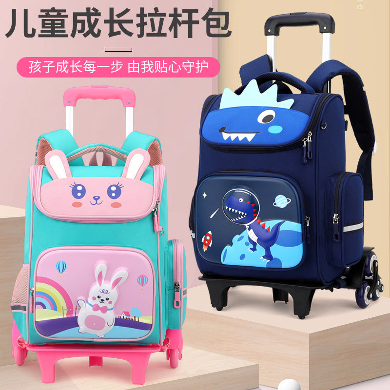 A Wholesale of 2024 new primary school school student backpacks, girls and children's suitcase, boys detachable drag cartoon