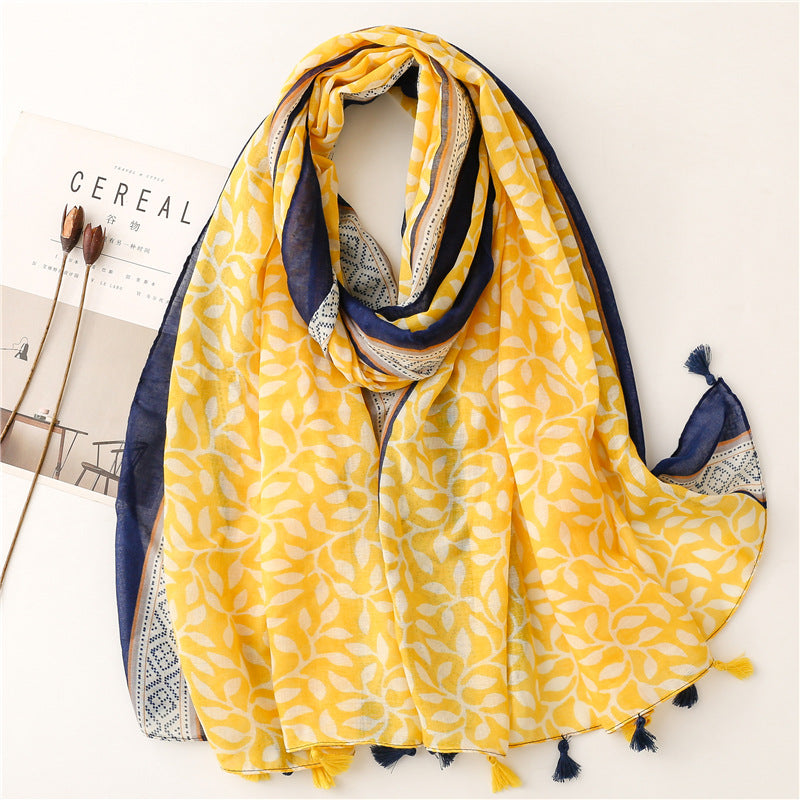 A Yitao Scarf Creative Ethnic Style Cotton and Hemp Hand Feel Scarf Women's Orange Wheat tassel Tourist Beach Scarf Shawl