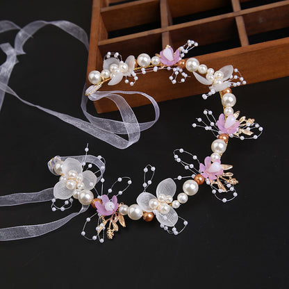 PRICE FOR 10 PIECE Super Immortal Golden Leaf Headband Flower Flower wreath Pearl Hair Band Niang New Crown Sweet European Wedding Dress Children's Headwear (weight:31.1g)