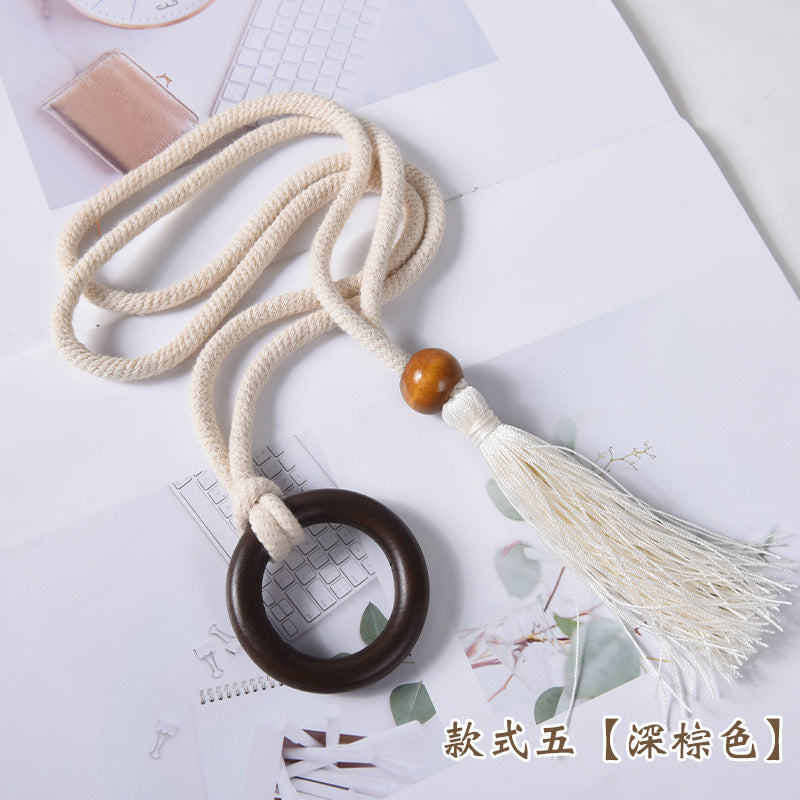 A Cross-border Nordic simple curtain strap wooden ring creative storage buckle strap tassel lace decorative accessories accessories