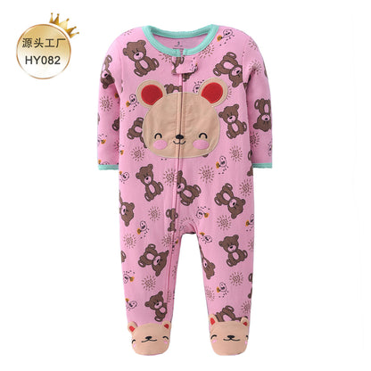 A 0-1 Baby onesie long-sleeved cotton thin newborn baby four-season air-conditioned clothing pajamas Romper socks climbing clothing